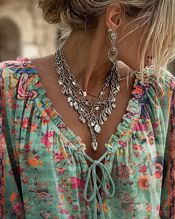 Blouse Volantmouwen Vetersluiting
