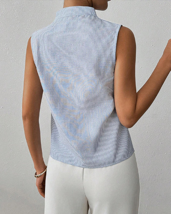 Mouwloze V-Hals Gestreepte Blouse