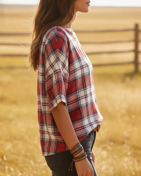 Blouses Ronde Hals Tartan