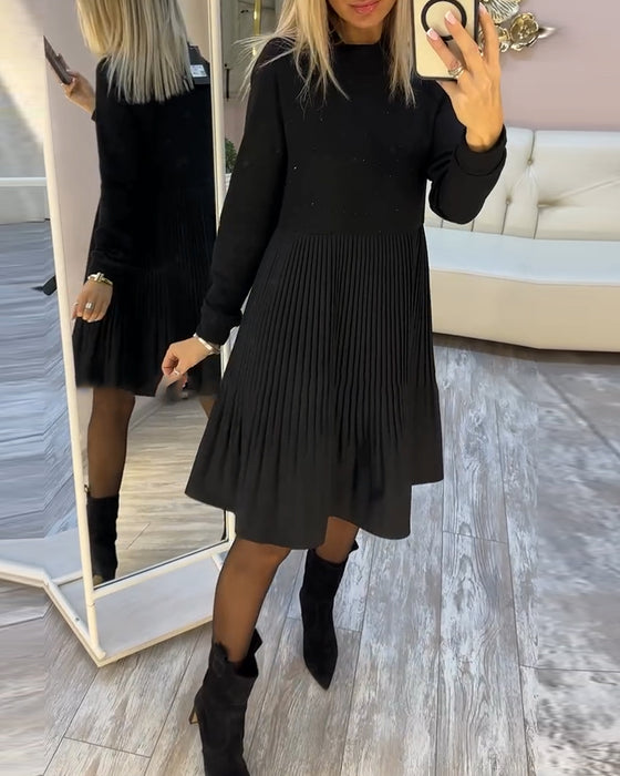 Geplooide Jurk Met Lange Mouwen En Strass