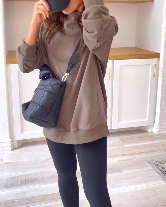 Retro effen kleur sweatshirt met split en opstaande kraag