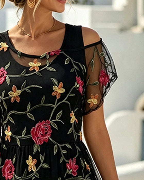 Jurk Bloemenprint Ronde Hals Sheer A-Lijn