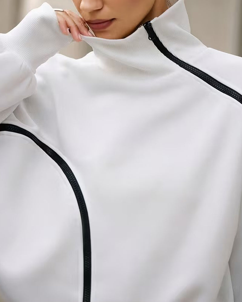 Sweatshirt Mock Hals Rits Drop Schouder Relaxed