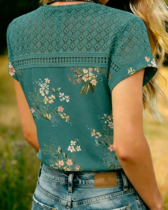 T-Shirt Cut-Out Patchwork Korte Mouw