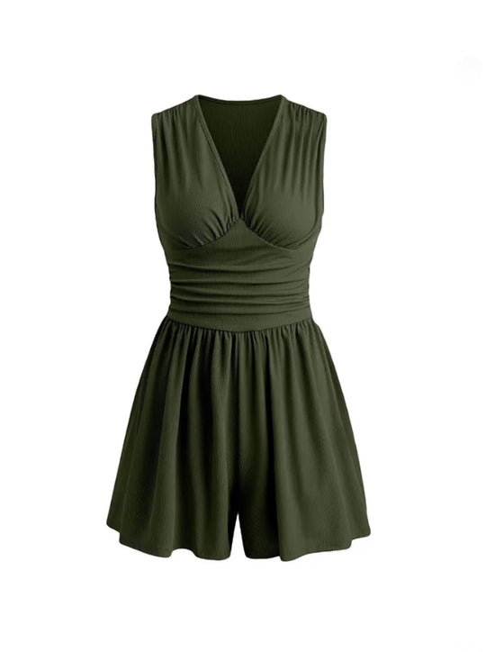 Jumpsuit Met V-Hals, Geplooide Taille En Koordsluiting