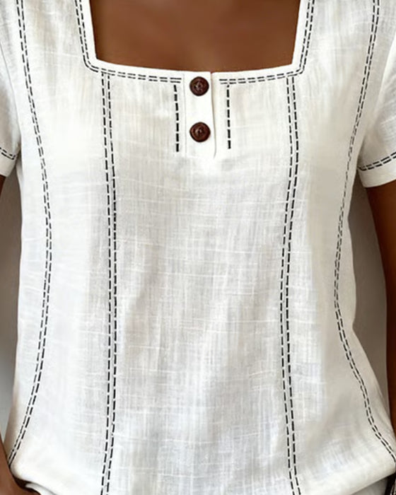 Blouse Kleine Vierkante Hals Effen Knoop