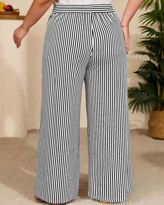 Gestreepte Lange Broek Midden Taille
