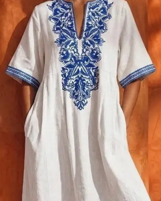 Jurk V-Hals Bohemien Volle Rok Zak