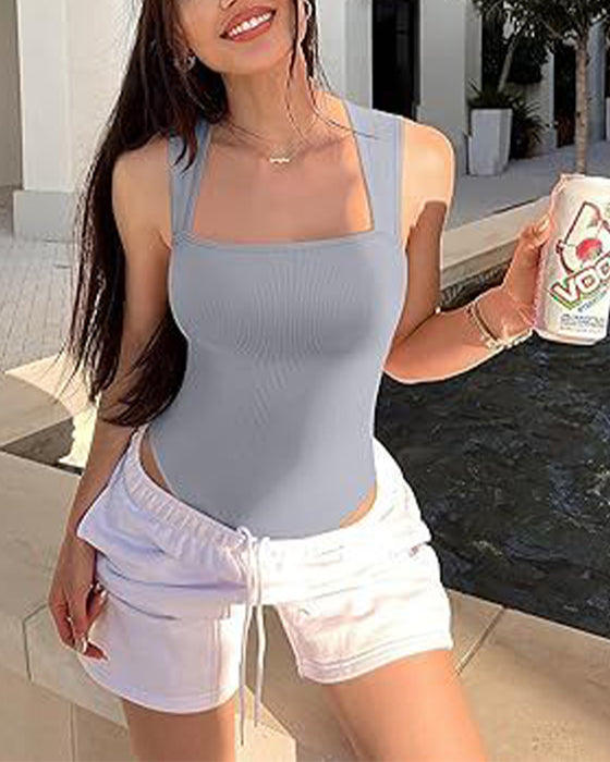 Effen kleur mouwloos tank bodysuit