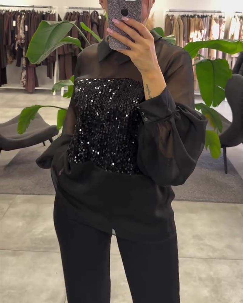 Bloes Effen Kleur Pofmouw Kraag