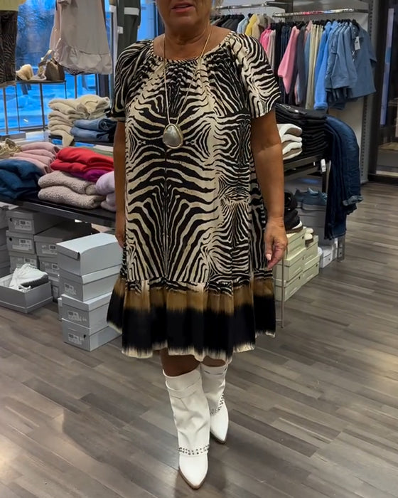 Jurk Losse Ronde Hals Korte Mouw Gedrukt