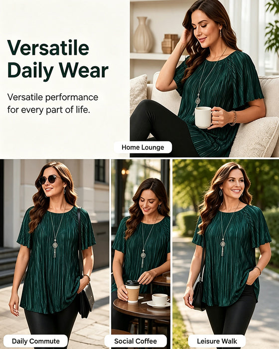T-Shirt Plus Size Effen Geplooid Korte Mouw