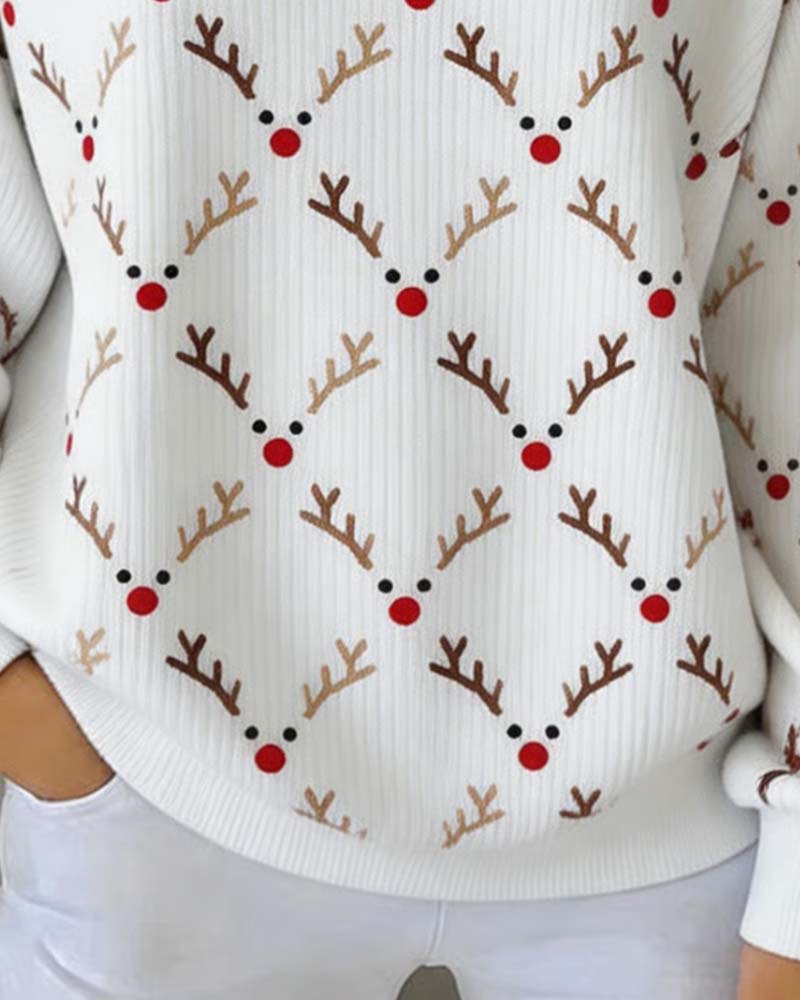 Sweatshirt Kerstmis Gewei Print Knoop