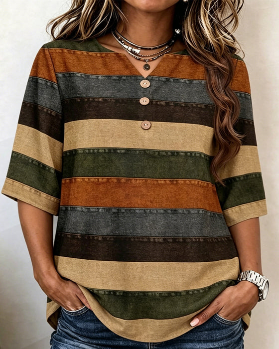 T-Shirt Knoop Patchwork Horizontale Streep