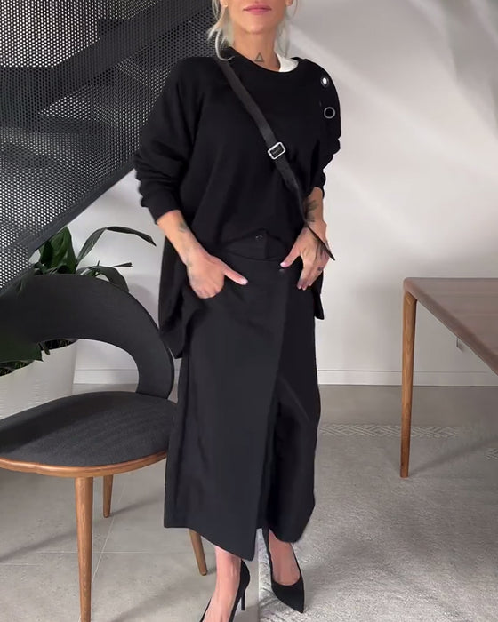 Effen casual sweatshirt met ronde hals en split