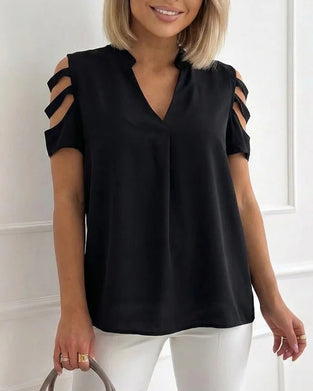 Blouse Uitsparing Bandje V-Hals Korte Mouw
