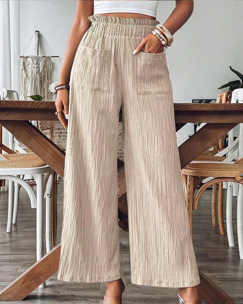 Broek Opstrijkzak Effen Elastische Taille Casual