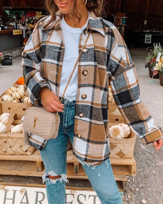 Casual geruite print knoop revers jas