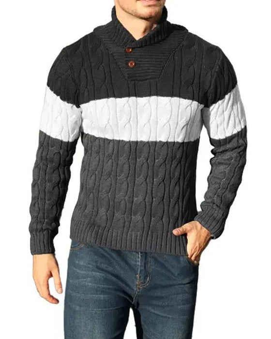 Pullover Hoge Hals Knoop Contrast Heren