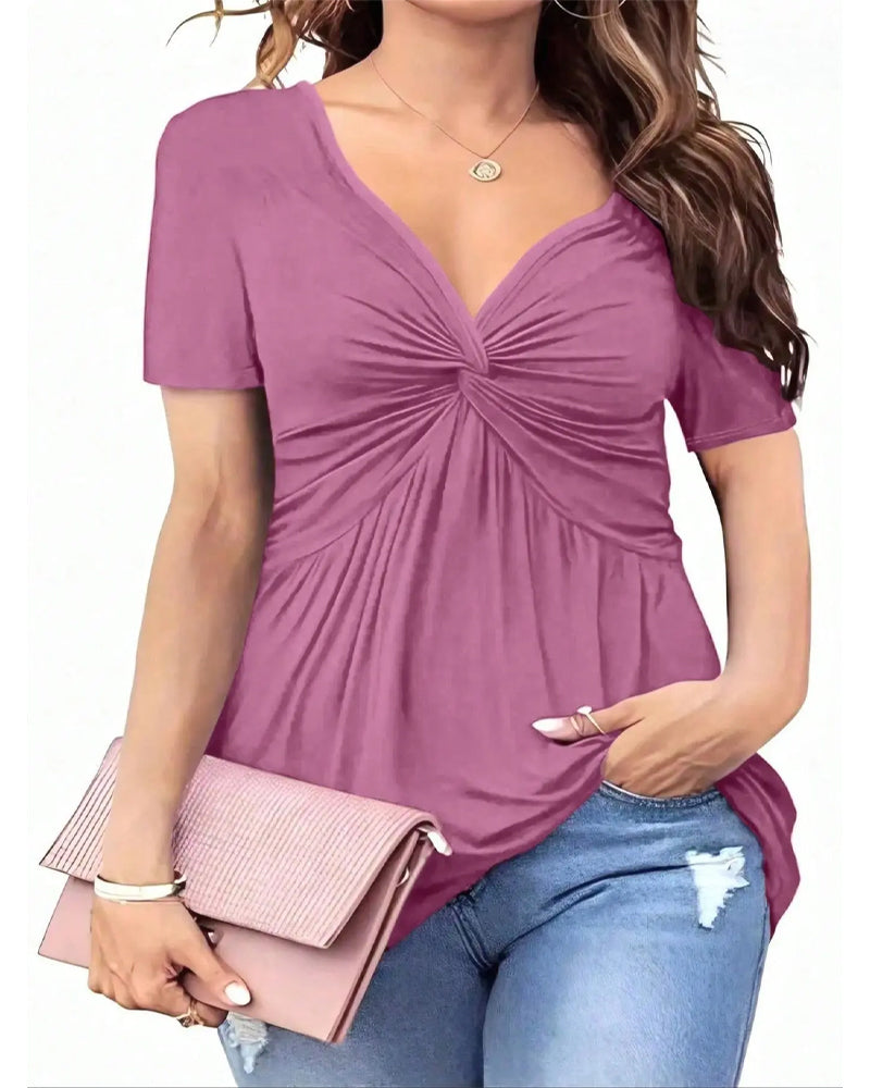 T-Shirt V-Hals Gedraaide Taille Effen