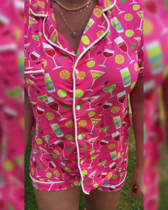 Tweedelige Sets Wijnfles Print Casual