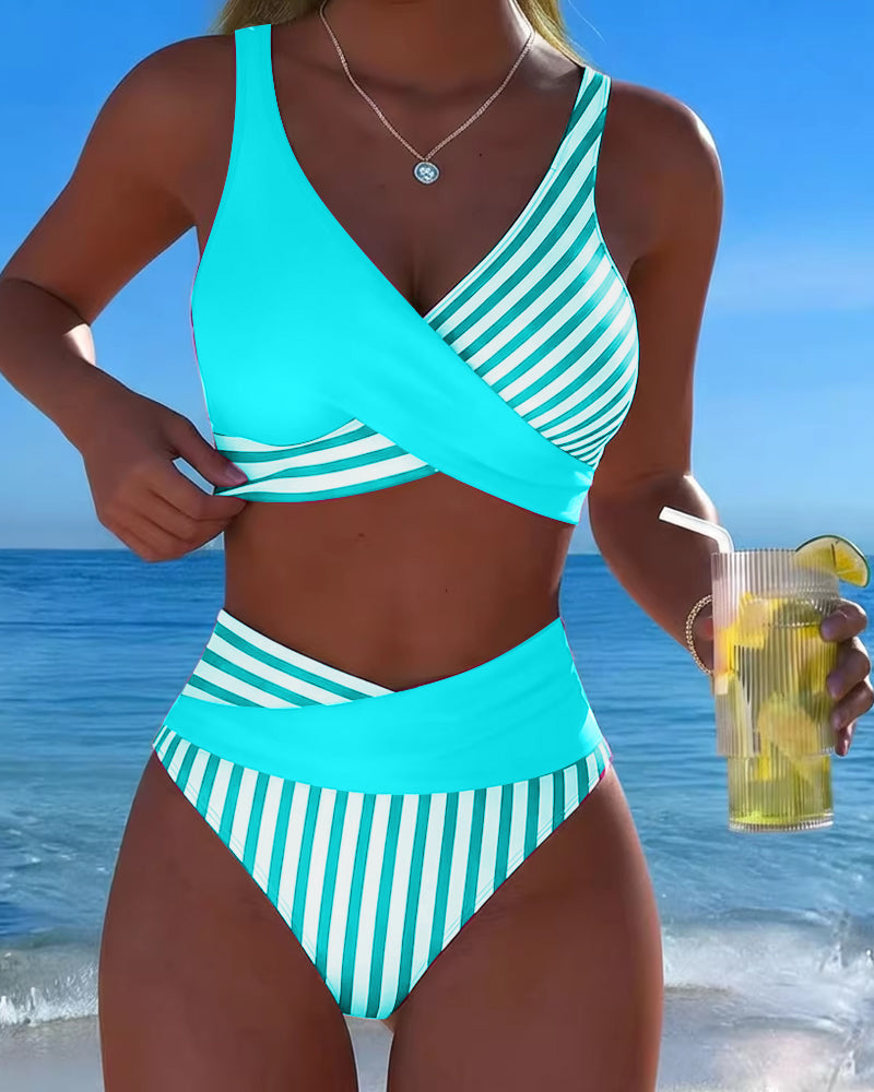 Bikini Gekruiste Strepen Bedrukt
