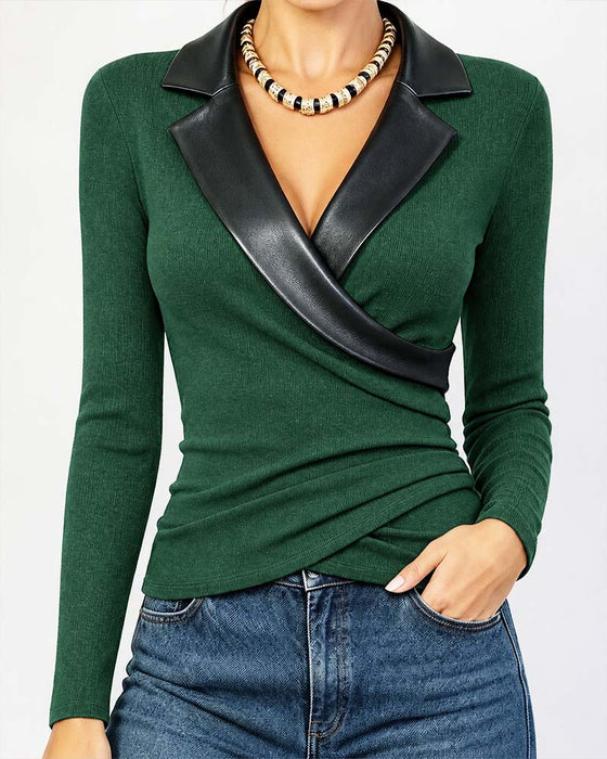 Top PU Knoopsgat Kruis Langmouw