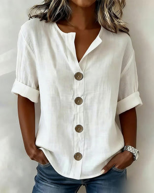Ruime Blouse Met Korte Mouwen En Grote Knopen