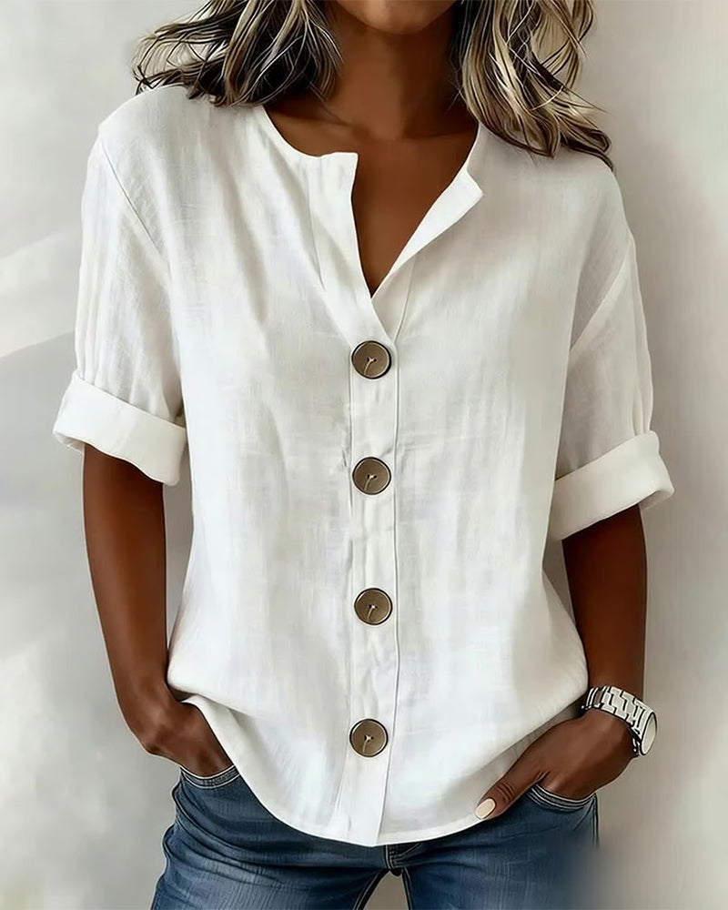 Ruime Blouse Met Korte Mouwen En Grote Knopen