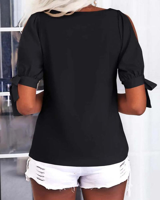 Blouse V-Hals Cold Shoulder Strik Effen