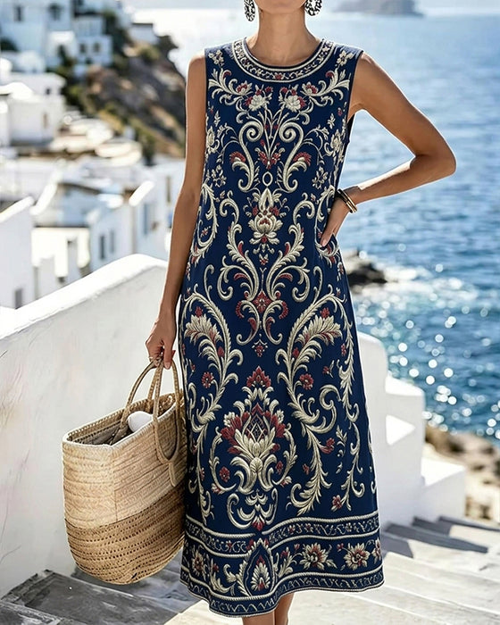 Jurk Vintage Bloemen Mouwloos Lang