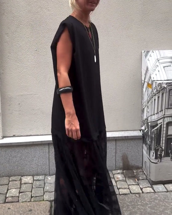 Mouwlose Mesh Patchwork Jurk