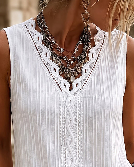 Tanktop V-Hals Verticale Streep Mouwloos