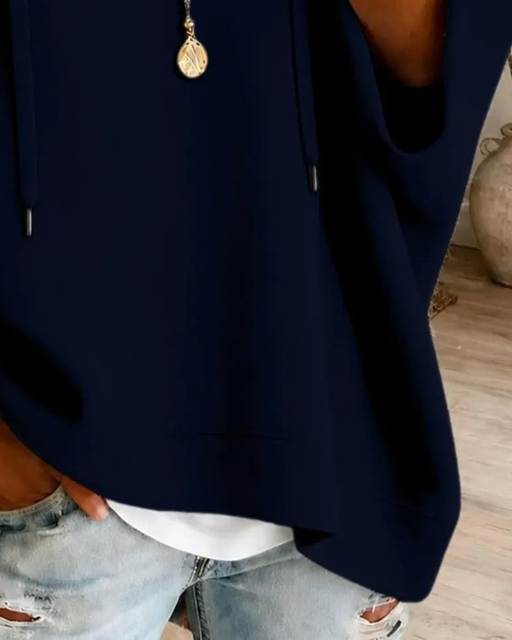 Sweatshirt Met Trekkoord En Driekwart Mouwen Met Capuchon