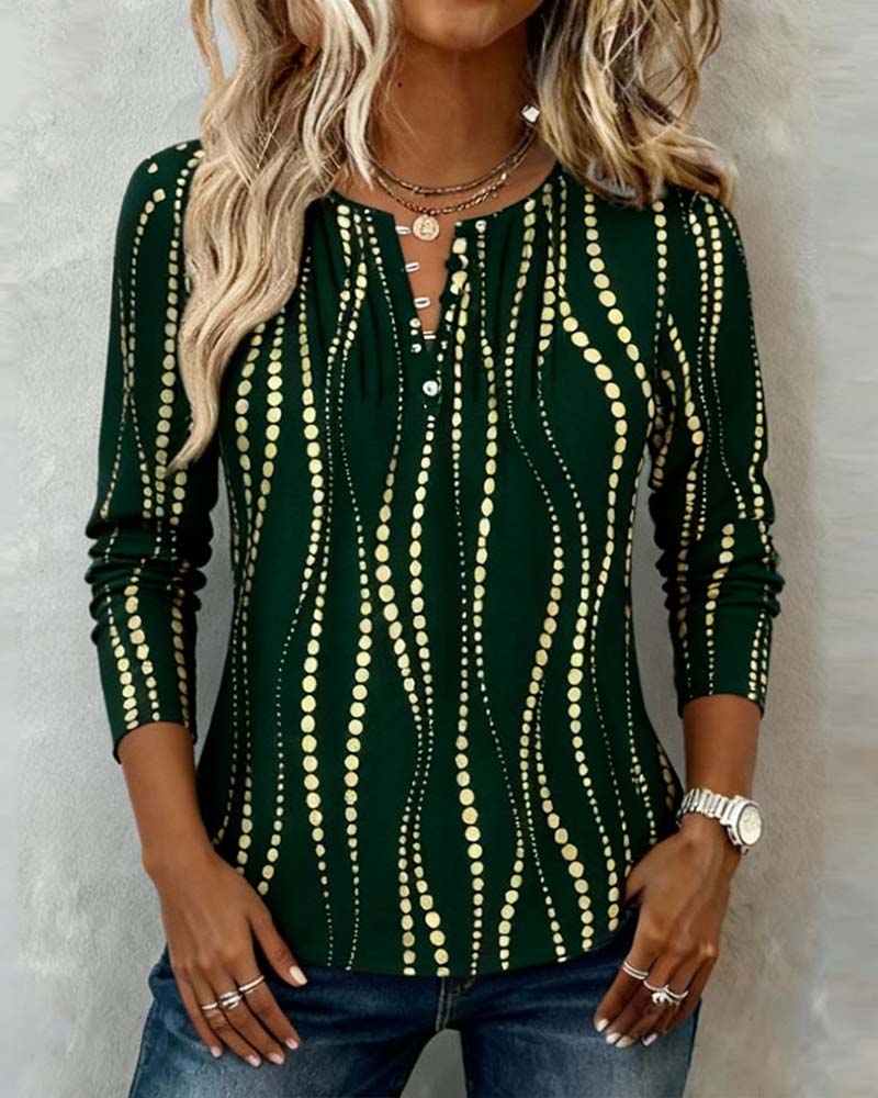 T-shirt met knoopjesprint en lange mouwen