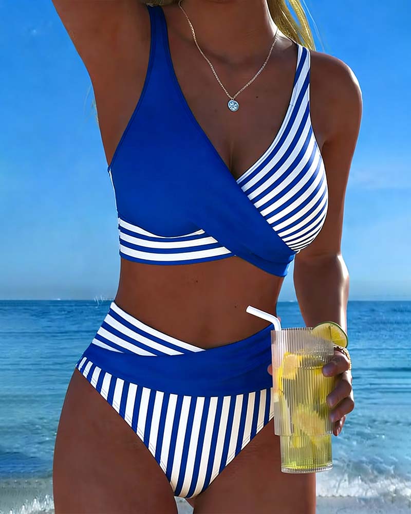 Bikini Gekruiste Strepen Bedrukt