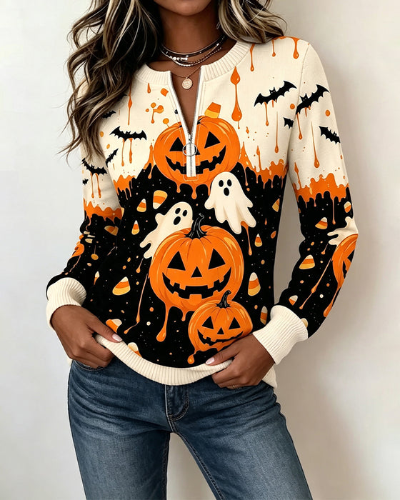 Sweatshirts Rits Lange Mouw Pompoen Print
