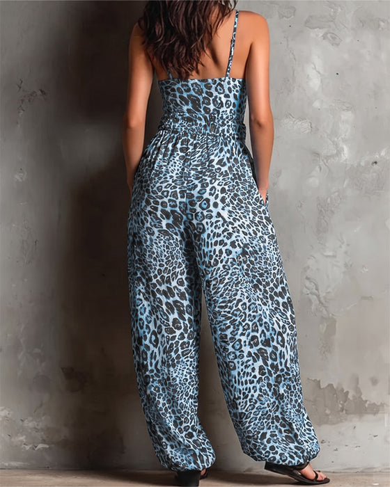 Overall Luipaardprint Bretelles Wijde Pijp