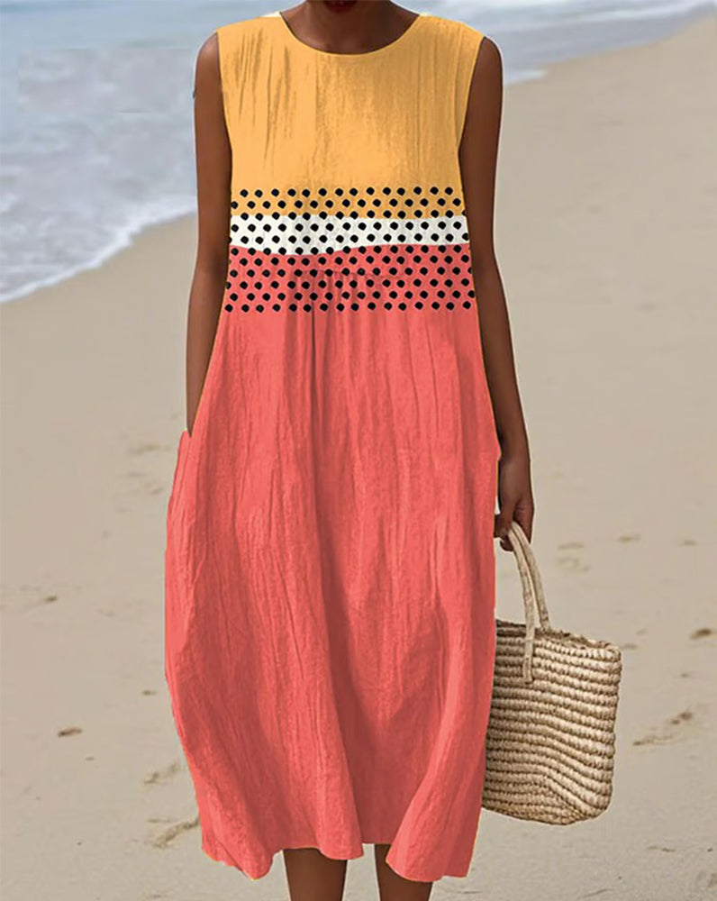 Jurk Stippen Ronde Hals Mouwloos