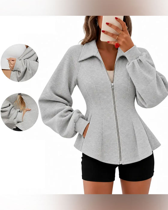 Jas Revers Rits Geplooide Taille