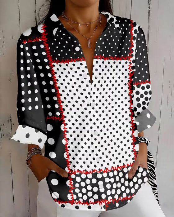 Overhemd Polka Dot Lange Mouw Kleurblok