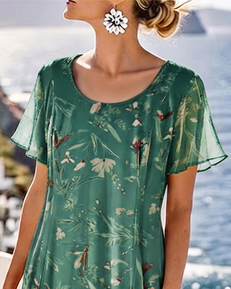 Jurk Bloemig Ronde Hals Maxi