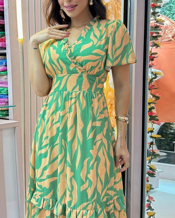 Elegante jurk met print op de taille