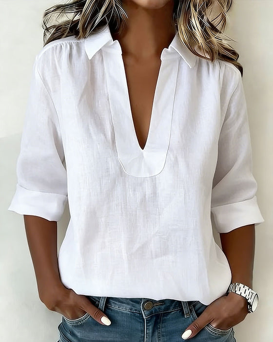 Blouse Met Kraag Van Katoen-Linnen