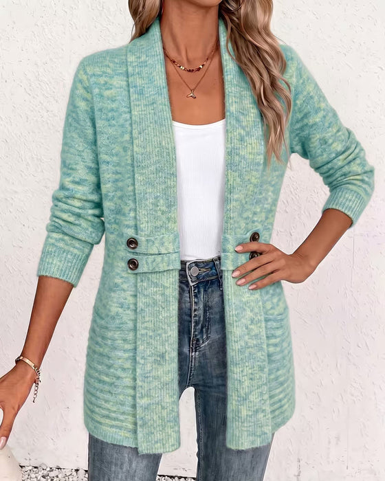 Cardigan Effen Kleur Knoop Versierd