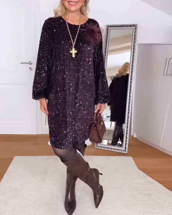 Lantaarnmouwen Losse Met Pailletten Jurk