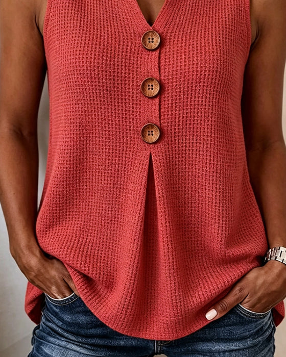 Tank Top Mouwloos Kleine V-Hals Wafel Effen