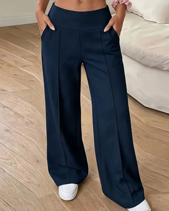 Broek Hoge Taille Zak Wijd Pijp Lang