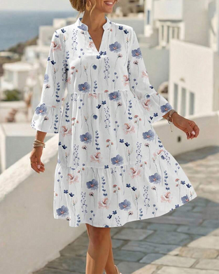 Jurk V-Hals Bloemen Afdruk Midi