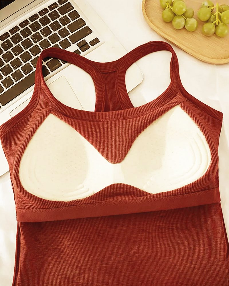 Tanktop Ingebouwde Bh Geribbeld Effen